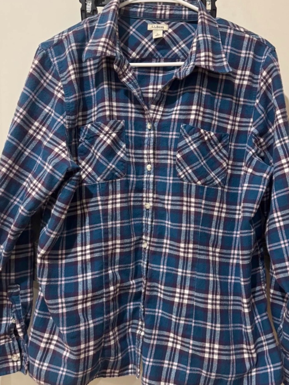 L.L. Bean Women’s Blue Plaid Button-Down Flannel Shirt Size L